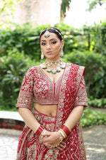 Load image into Gallery viewer, "Antique Royalty: A Masterpiece of Gold and Red Bridal Couture"