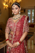 Load image into Gallery viewer, "Antique Royalty: A Masterpiece of Gold and Red Bridal Couture"