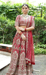 Load image into Gallery viewer, "Antique Royalty: A Masterpiece of Gold and Red Bridal Couture"