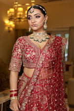 Load image into Gallery viewer, "Antique Royalty: A Masterpiece of Gold and Red Bridal Couture"