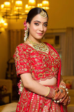Load image into Gallery viewer, Opulent Red Bridal Lehenga – A Regal Vision