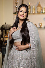 Load image into Gallery viewer, The Grey Net Reception Lehenga: A Bridal Dream by Tanu Khera Designs