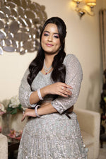 Load image into Gallery viewer, The Grey Net Reception Lehenga: A Bridal Dream by Tanu Khera Designs