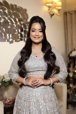 Load image into Gallery viewer, The Grey Net Reception Lehenga: A Bridal Dream by Tanu Khera Designs