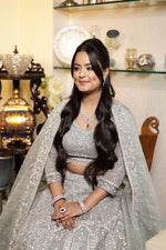 Load image into Gallery viewer, The Grey Net Reception Lehenga: A Bridal Dream by Tanu Khera Designs