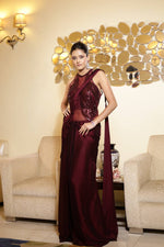 Load image into Gallery viewer, Vine Silk Georgette Draped Saree Gown with Sequins Embroidered Blouse