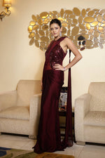 Load image into Gallery viewer, Vine Silk Georgette Draped Saree Gown with Sequins Embroidered Blouse