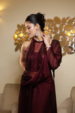 Load image into Gallery viewer, Vine Silk Georgette Draped Saree Gown with Sequins Embroidered Blouse