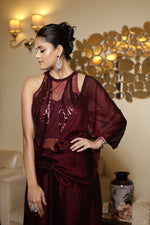 Load image into Gallery viewer, Vine Silk Georgette Draped Saree Gown with Sequins Embroidered Blouse