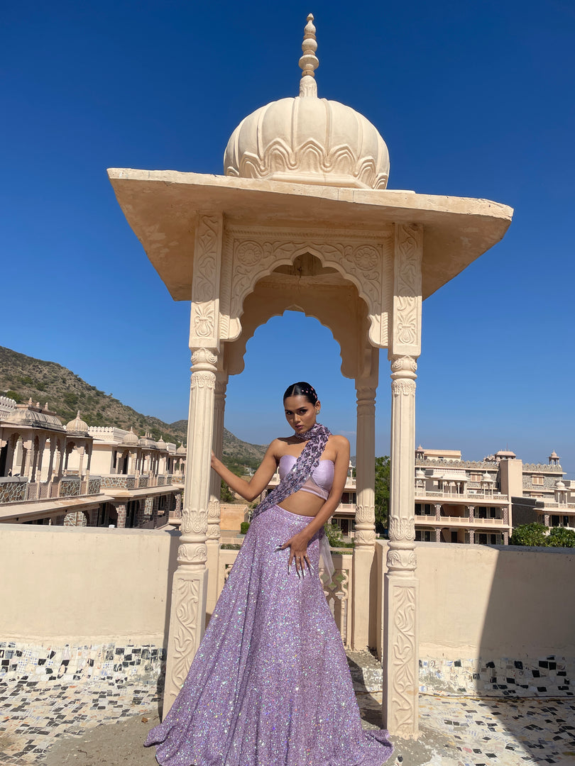 A MULTICOLOURED PURPLE HUE AND AN OFF-SHOULDER BLOUSE