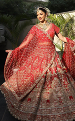 Load image into Gallery viewer, &quot;Exquisite Grandeur: The Multicoloured Bridal Velvet Lehnga by Tanu Khera Designs&quot;
