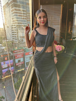 Load image into Gallery viewer, Glamour in Black: The Tanu Khera Designs Black Glitter Drape and Ruched Saree&quot;
