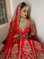 Load image into Gallery viewer, &quot;CRIMSON ELEGANCE: TANU KHERA&#39;S EXQUISITE GEORGETTE BRIDAL LEHENGA
