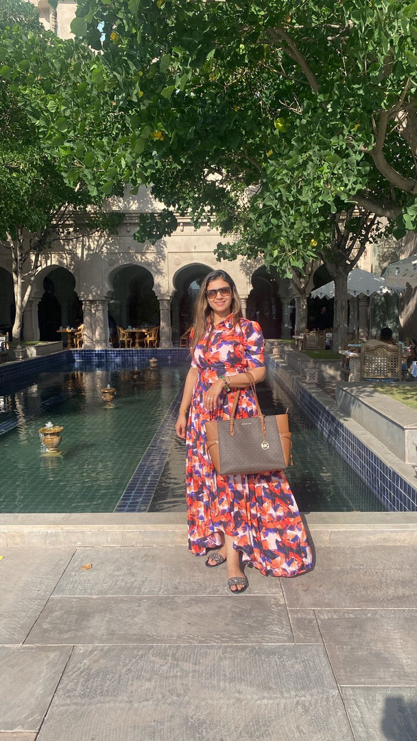 PRINTED CREPE PERFECTION: TANU KHERA'S BOX PLEATED ONE PIECE DRESS