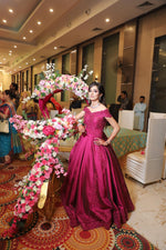 Load image into Gallery viewer, &quot;CELESTIAL ELEGANCE: THE TANU KHERA DESIGNS OFF-SHOULDER SILK GOWN&quot;
