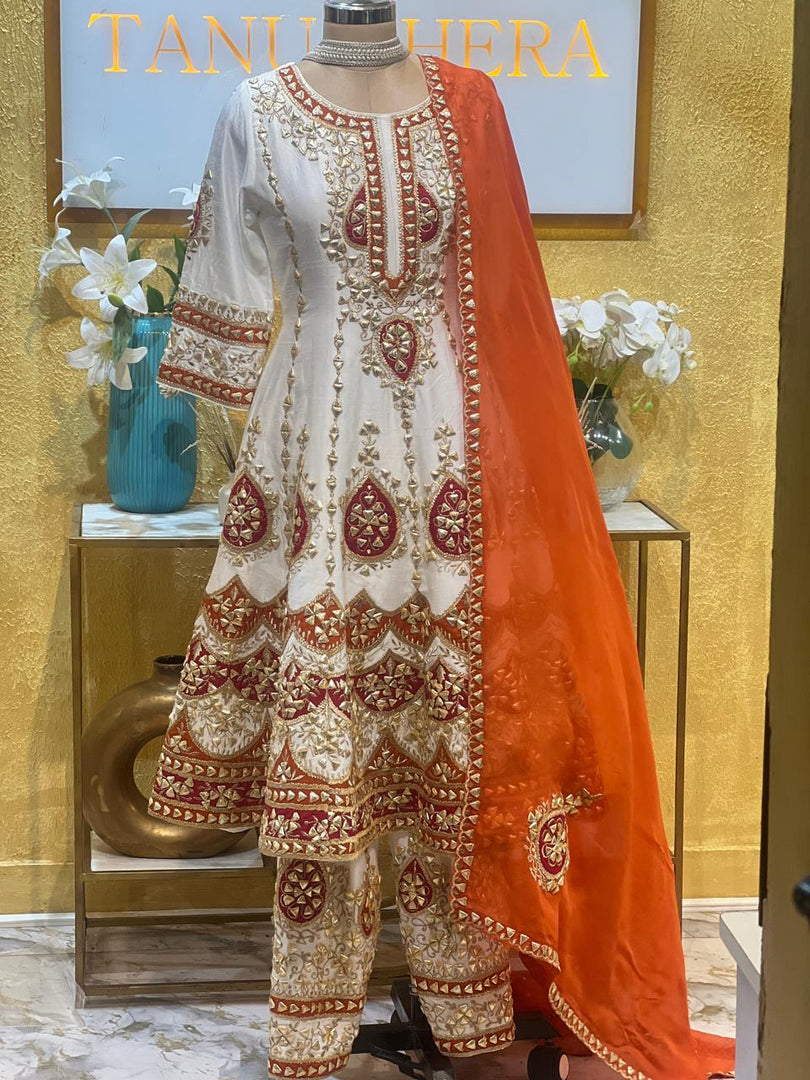 ANARKALI GOTTA PATTI SILK WITH PATTERN AND ORGANZA DUPATTA