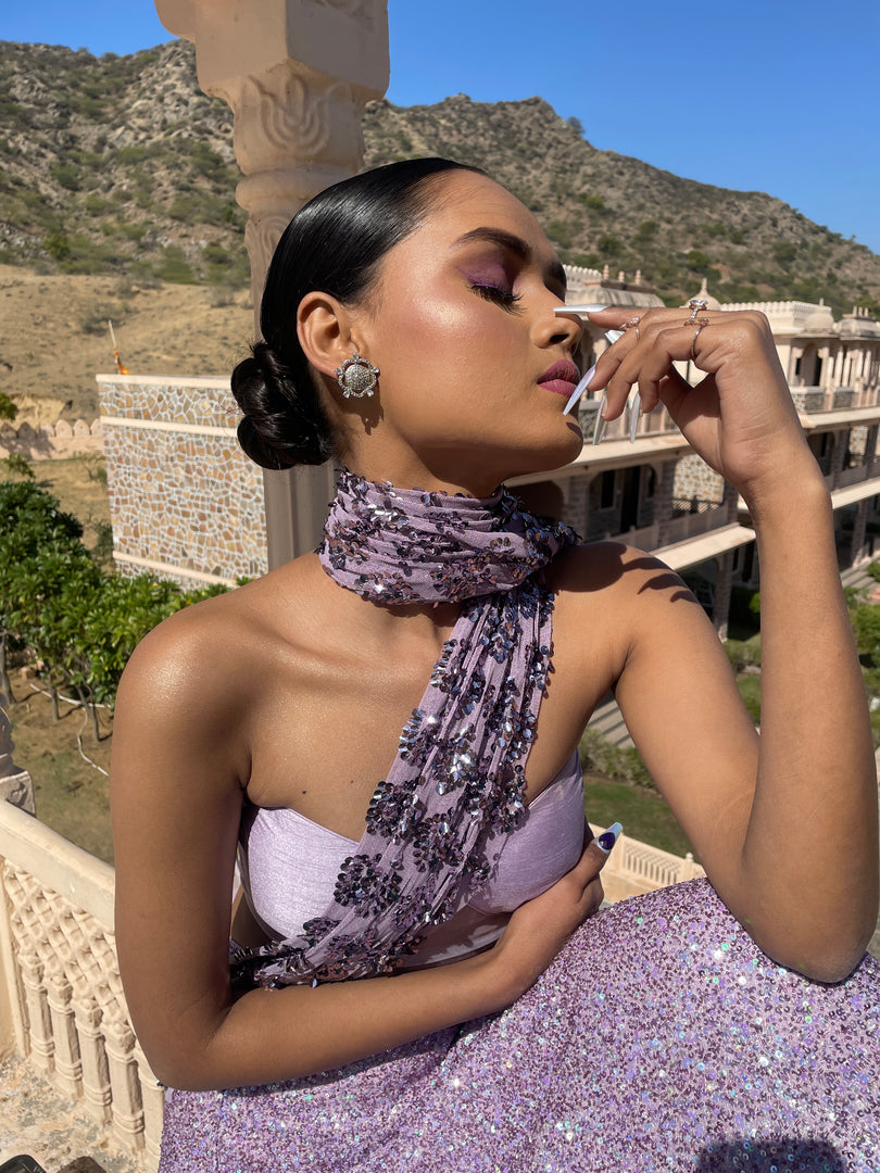 A MULTICOLOURED PURPLE HUE AND AN OFF-SHOULDER BLOUSE