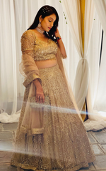 Load image into Gallery viewer, Elegance Redefined: Copperish Gold Lehenga by Tanu Khera Designs
