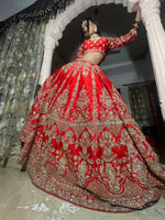 Load image into Gallery viewer, &quot;CRIMSON ELEGANCE: TANU KHERA&#39;S EXQUISITE GEORGETTE BRIDAL LEHENGA
