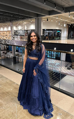 Load image into Gallery viewer, EMBELLISHED  BLUE RECEPTION LEHNGA BY TANU KHERA DESIGNS
