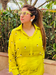 Lime Green Elegance with Pearl Adornments