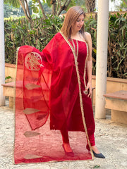 Embroidered Elegance: Maroon One-Shoulder Churidar Suit