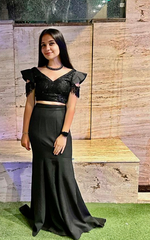 Load image into Gallery viewer, Satin Elegance: Tanu Khera&#39;s Mermaid Skirt with Cutdana Embroidery Blouse&quot;
