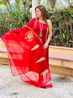 Load image into Gallery viewer, Embroidered Elegance: Maroon One-Shoulder Churidar Suit
