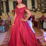 Load image into Gallery viewer, &quot;CELESTIAL ELEGANCE: THE TANU KHERA DESIGNS OFF-SHOULDER SILK GOWN&quot;
