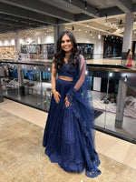 Load image into Gallery viewer, EMBELLISHED  BLUE RECEPTION LEHNGA BY TANU KHERA DESIGNS
