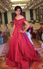 Load image into Gallery viewer, &quot;CELESTIAL ELEGANCE: THE TANU KHERA DESIGNS OFF-SHOULDER SILK GOWN&quot;
