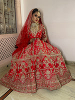 Load image into Gallery viewer, &quot;CRIMSON ELEGANCE: TANU KHERA&#39;S EXQUISITE GEORGETTE BRIDAL LEHENGA
