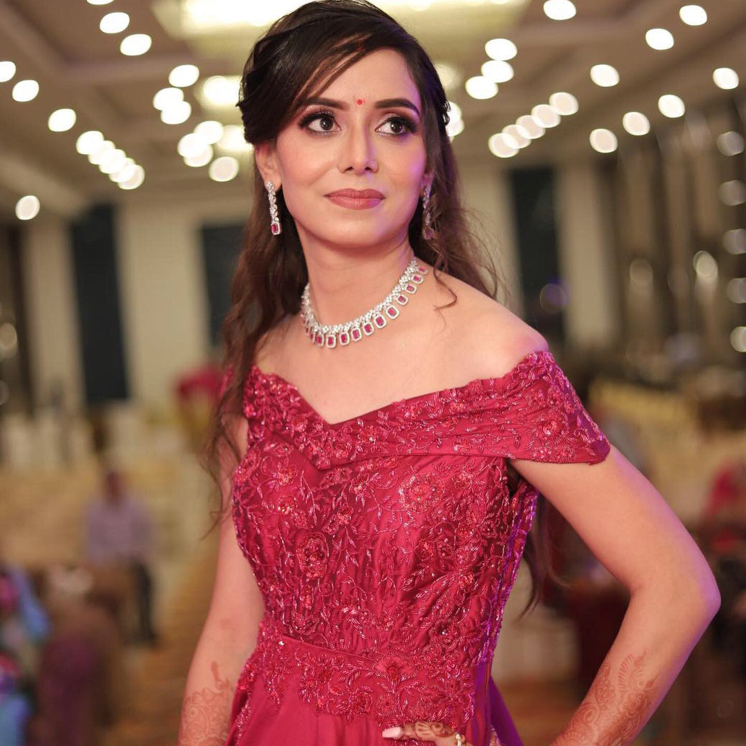 "CELESTIAL ELEGANCE: THE TANU KHERA DESIGNS OFF-SHOULDER SILK GOWN"