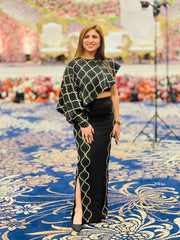 Elegant Black Ensemble with Intricate Detailing