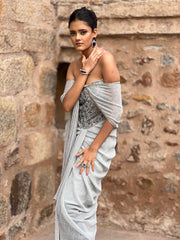 Shimmer Luxe: A Draped Grey Masterpiece