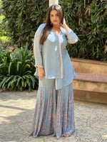 Load image into Gallery viewer, Subtle Elegance: The Light Grey Georgette Sharara Ensemble
