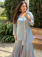 Load image into Gallery viewer, Subtle Elegance: The Light Grey Georgette Sharara Ensemble
