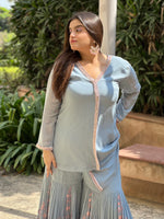 Load image into Gallery viewer, Subtle Elegance: The Light Grey Georgette Sharara Ensemble
