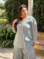 Load image into Gallery viewer, Subtle Elegance: The Light Grey Georgette Sharara Ensemble
