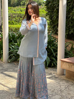 Load image into Gallery viewer, Subtle Elegance: The Light Grey Georgette Sharara Ensemble
