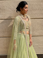 Load image into Gallery viewer, ETHEREAL REFLECTIONS - HAND EMBROIDERED GREEN MIRROR WORK LEHENGA
