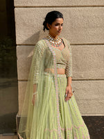 Load image into Gallery viewer, ETHEREAL REFLECTIONS - HAND EMBROIDERED GREEN MIRROR WORK LEHENGA
