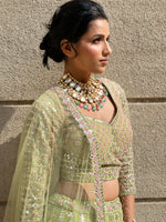 Load image into Gallery viewer, ETHEREAL REFLECTIONS - HAND EMBROIDERED GREEN MIRROR WORK LEHENGA
