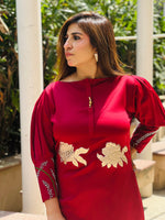 Load image into Gallery viewer, Chic Maroon Cord Set with Rose Gold Detailing by Tanu Khera Designs
