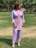 Load image into Gallery viewer, Graceful Mauve Rayon Shirt with Lace Detailing by Tanu Khera Designs
