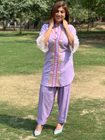 Load image into Gallery viewer, Graceful Mauve Rayon Shirt with Lace Detailing by Tanu Khera Designs
