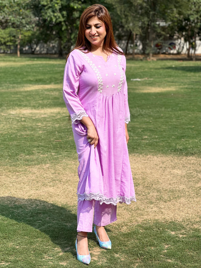 Elegant Lavender Chiffon Flared Shirt by Tanu Khera Designs