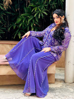 Load image into Gallery viewer, Majestic in Purple: The Embroidered Georgette Jacket with Beaded Sharara
