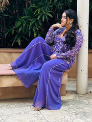 Majestic in Purple: The Embroidered Georgette Jacket with Beaded Sharara