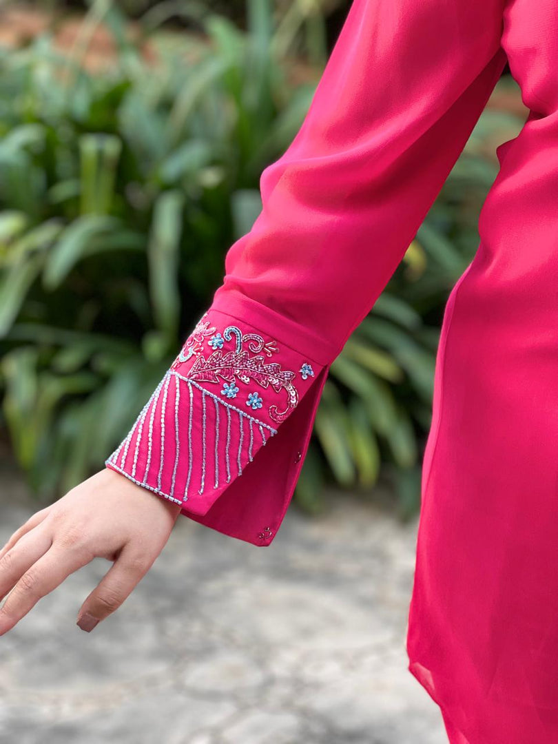 Title: Fuchsia Flair: A Perfect Blend of Tradition and Contemporary Fashion